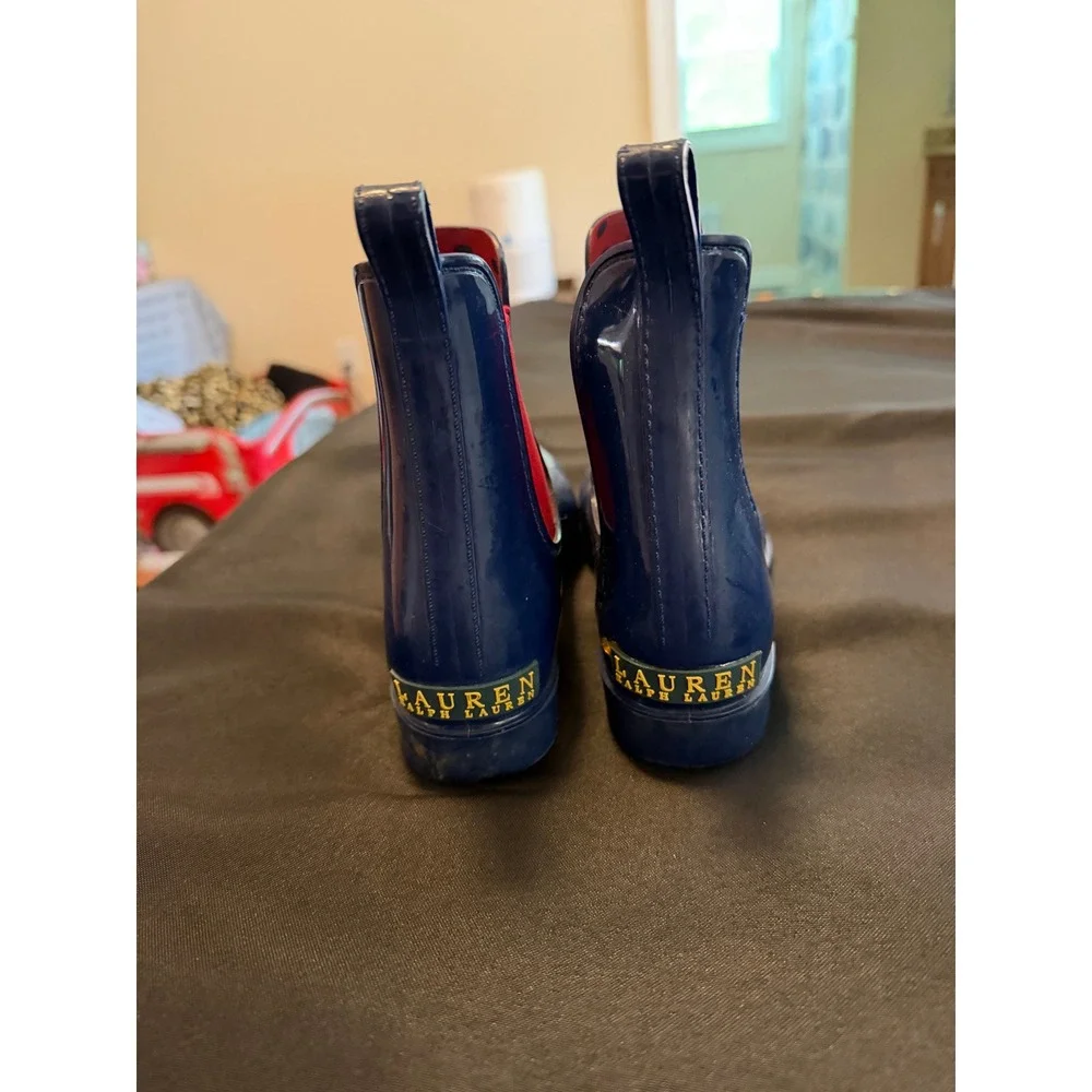 Lauren Ralph Lauren Tally Navy Blue Red Chelsea Rain Boots Womens 9 Polka Dot